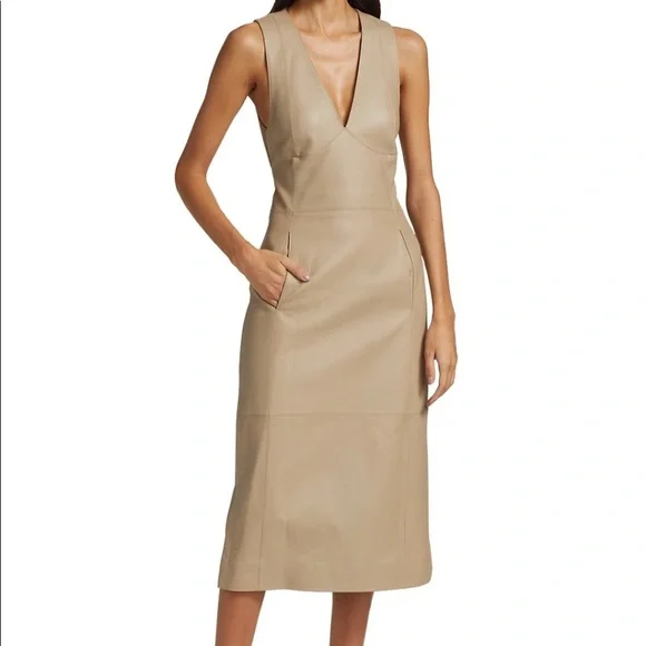 Proenza Schouler White Label Women's Faux Leather V-Neck Dress - Taupe - Size 4